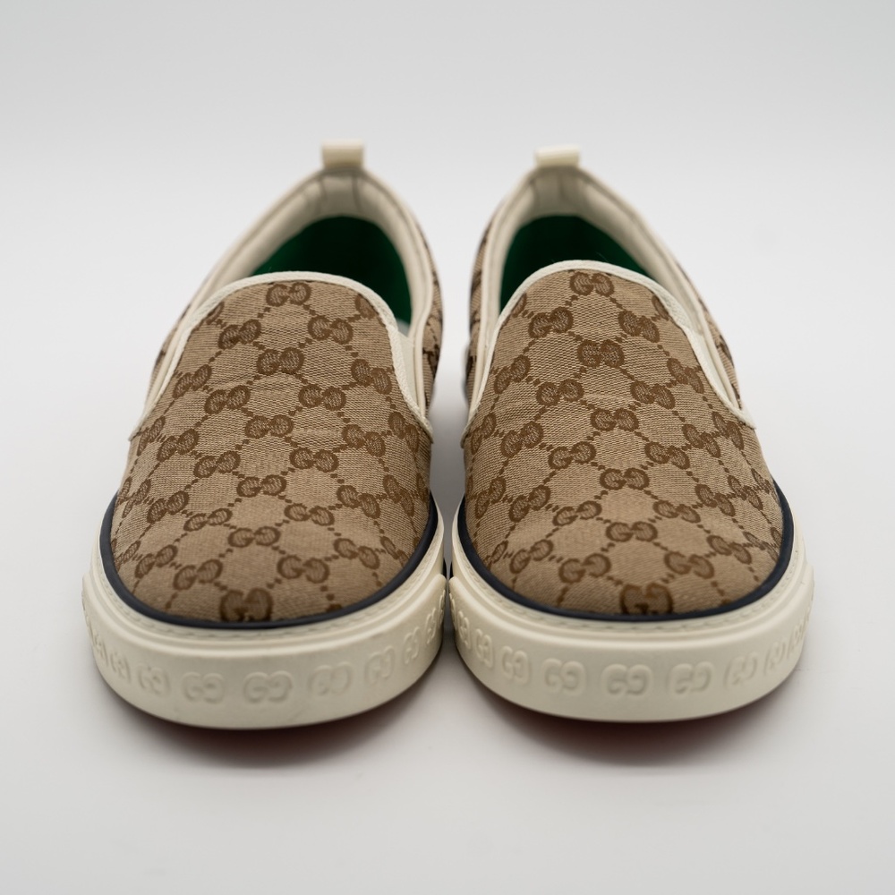size 12.5G 13 US Gucci Tennis Slip On Canvas GG Brown Beige - Picture 2 of 10